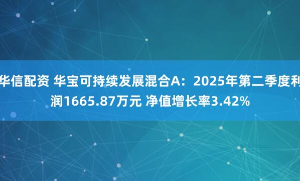 华信配资 华宝可持续发展混合A：2025年第二季度利润1665.87万元 净值增长率3.42%