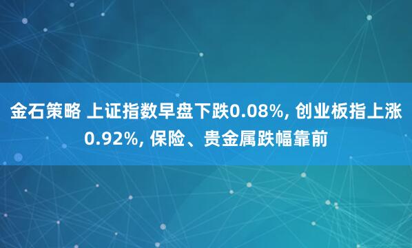 金石策略 上证指数早盘下跌0.08%, 创业板指上涨0.92%, 保险、贵金属跌幅靠前